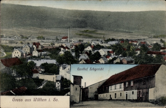 Ak Wilthen in der Oberlausitz, Gesamtansicht, Gasthof Erbgericht