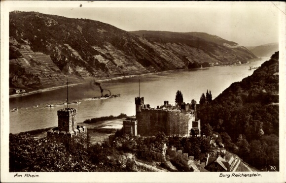 Postcard Trechtingshausen am Rhein, Reichenstein Castle, Panorama