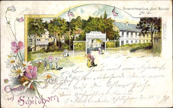 Chromo-Litho Berlin Wilmersdorf Grunewald Schildhorn, Tavern by R. Schmidt