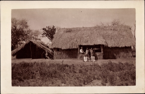 Photo Postcard German colony, straw huts, railway post at km 88