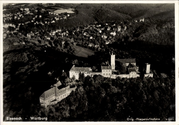 Postcard Lutherstadt Eisenach Thuringia, Hellthal, aerial view of the Wartburg, castle of architecture