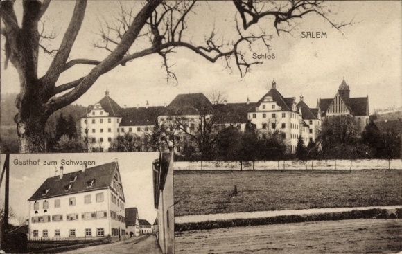 Postcard Salem in the Bodenseekreis Baden, Salem Castle, Gasthof zum Schwanen