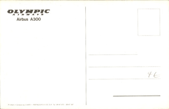 Postcard Greek passenger aircraft, Airbus A300, Olympic Airways