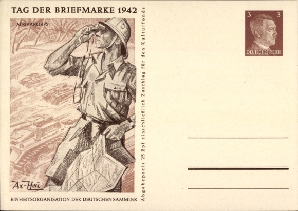 KP artysty papeterii pocztowej Axster Heudtlaß, Afrika Korps, Dzień Znaczka 1942