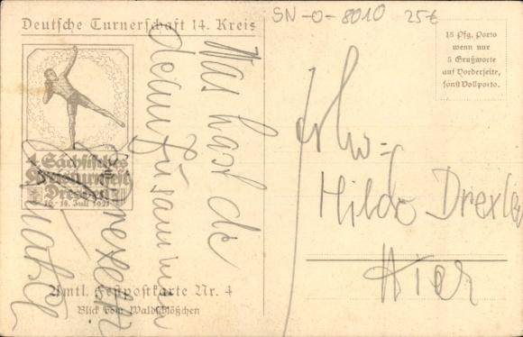 Coat of arms artist Postcard Dresden, 4th Saxon District Gymnastics Festival 1921, view from the Waldschlösschen