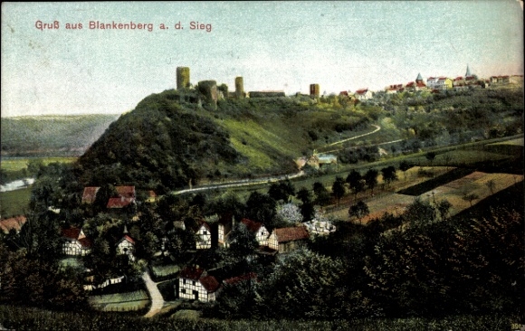 Postcard Blankenberg Hennef an der Sieg, Blankenberg Castle, pretty landscape, houses, forest