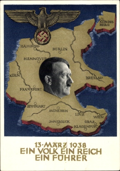 Postal stationery Postcard Klein, One People, One Reich, One Führer, Anschluss of Austria 1938, Greater Germany