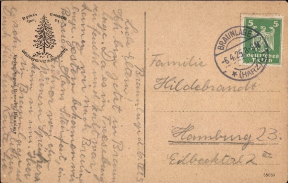 Postcard Braunlage in the Upper Harz, church, mountain landscape, map, sepia tones,