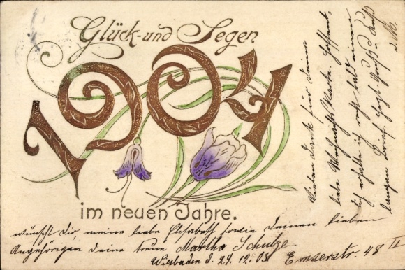 Embossed PC Happy New Year, year 1904