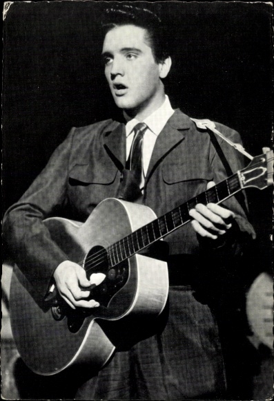 Postcard singer and actor Elvis Presley, portrait, guitar
