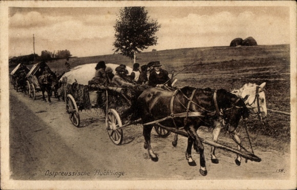 Postcard East Prussian Refugees, Horses, 1st World War
