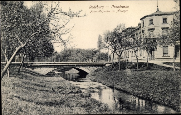 PC Radeburg in Saxony, Poststrasse, Promnitzpartie with facilities