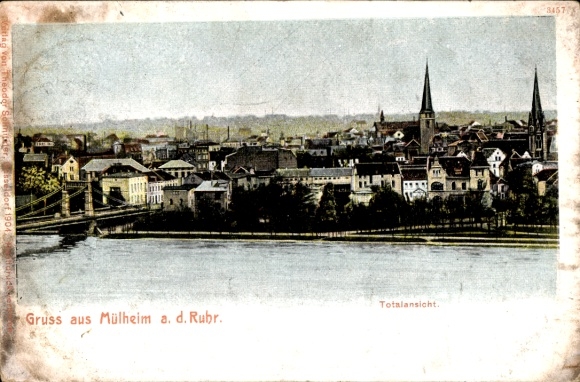 Postcard Mülheim an der Ruhr, total view, greetings from Mülheim ad Rubr.
