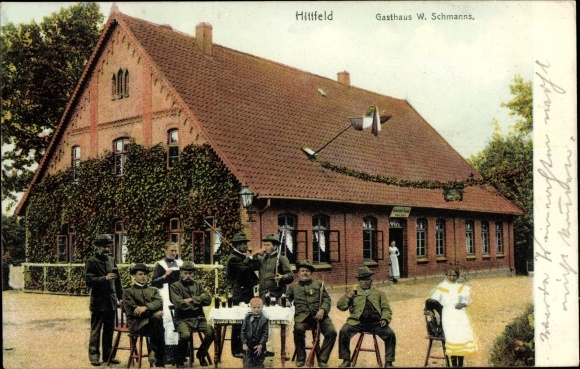 Postcard Hittfeld Seevetal in Lower Saxony, inn W. Schmanns, hunters
