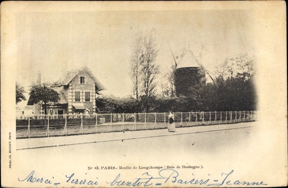 Postcard Paris, Moulin de Longchamps, Bois de Boulogne, Windmühle
