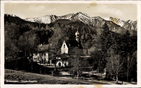 Postcard Birkenstein Fischbachau in Upper Bavaria, Chapel of Grace, mountains