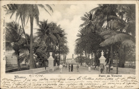 Ak Veracruz Mexico, Paseo en  Palmen, Menschen,  aus Mexiko