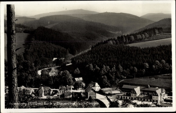 Postcard Blauenthal Eibenstock in the Ore Mountains, Panorama with Auersberg