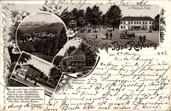 Litho Rehburg Loccum in Niedersachsen, Sanatorium Michaelis, Konzertplatz, Villa Mahlmann