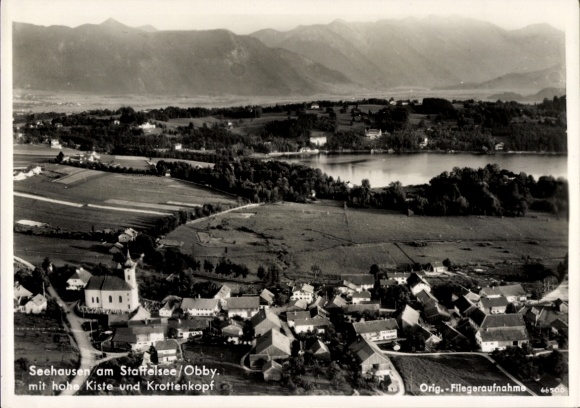 Postcard Seehausen am Staffelsee, aerial photograph, Hohe Kiste, Krottenkopf