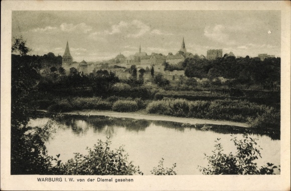 Postcard Warburg in the district of Höxter, view of the city seen from the Diemel