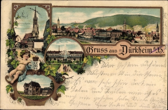 Litho Bad Dürkheim am Pfälzerwald, Stadtpanorama, Schlosskirche, Kolonnade