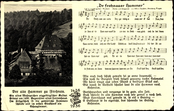 Song Postcard Frohnau Annaberg Buchholz Erzgebirge, Dr Frohnaaer Hammer, Hammerschänke, Alfred Kaaden