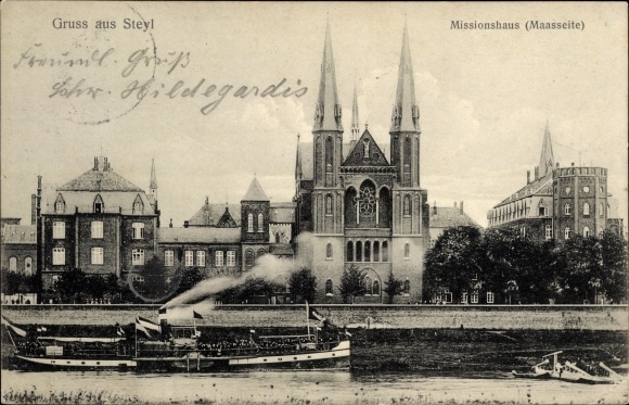 Postcard Steyl Venlo Netherlands, Mission House, Maasseite