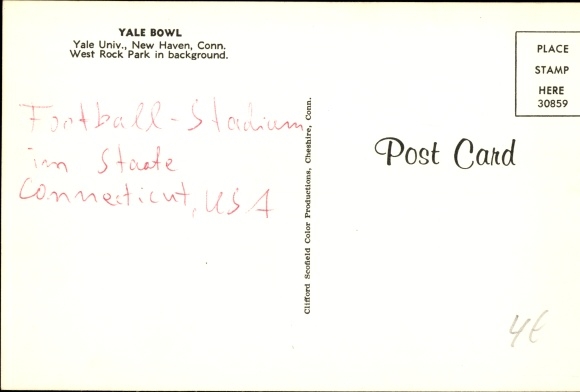 Postcard New Haven Conneticut USA, Yale Bowl, Yale University, American Football
