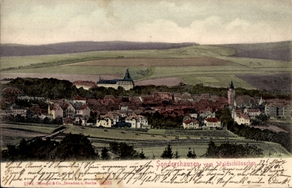 Postcard Sondershausen in the Kyffhäuserkreis Thuringia, bird's eye view of Waldschlösschen, landscape,