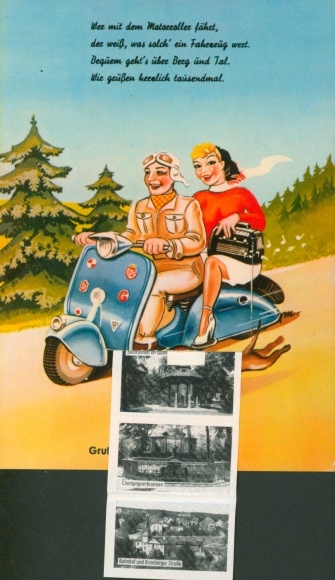 Leporello Ak Bad Soden Salmünster in Hessen, scooters, mensen, champagnefontein, treinstation