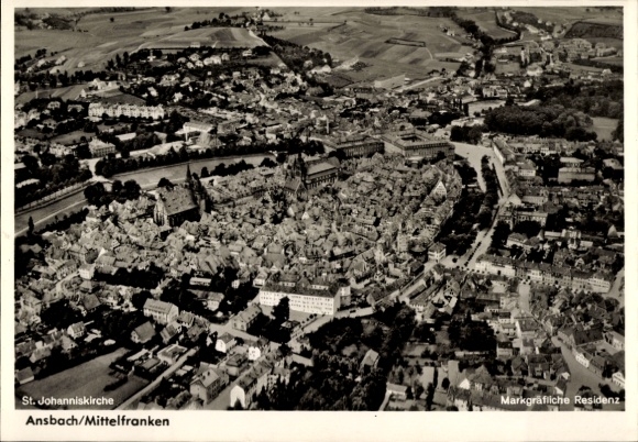Postcard Ansbach in Middle Franconia Bavaria, St. Johanniskirche, Ansbach/Middle Franconia, aerial photograph