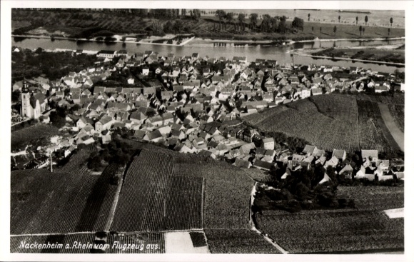 Postcard Nackenheim am Rhein, aerial photograph