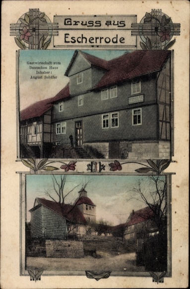 Postcard Escherode Staufenberg Lower Saxony, inn at the German House, owner August Schäfer