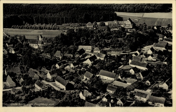 Postcard Osterberg in Swabia, aerial view of town view, houses, church