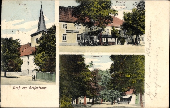 Postcard Gräfentonna Tonna in Thuringia, church, cellar yard