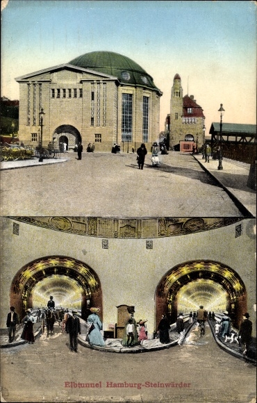 Ak Hamburg Mitte Steinwerder, Elbtunnel, Fußgängertunnel, Eingangsgebäude