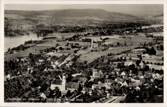 Ak Oehningen Öhningen am Untersee Baden, uitzicht op Oehningen, Untersee, landschap, gebouwen