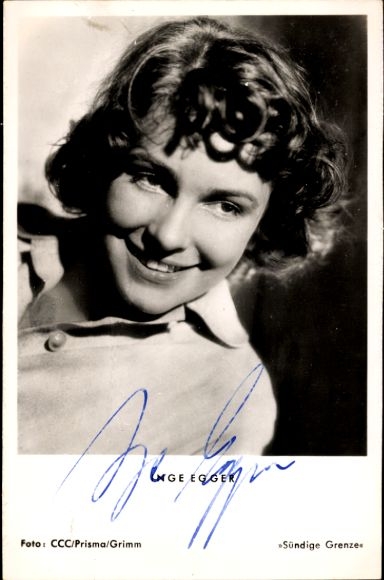 Postcard actress Inge Egger, Sinful Border, portrait, autograph
