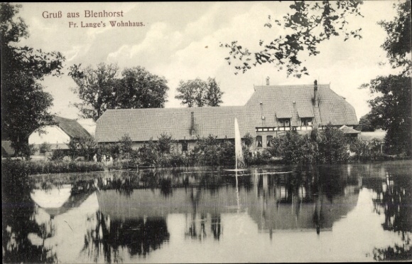 Postcard Bad Blenhorst Balge in Lower Saxony, Mrs. Lange's house, fountain