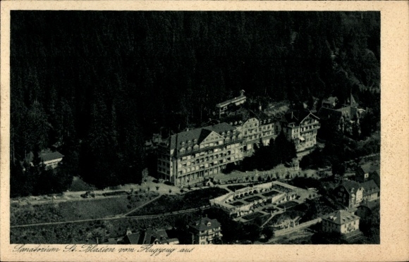 Postcard St. Blasien in the Black Forest, aerial photograph, sanatorium