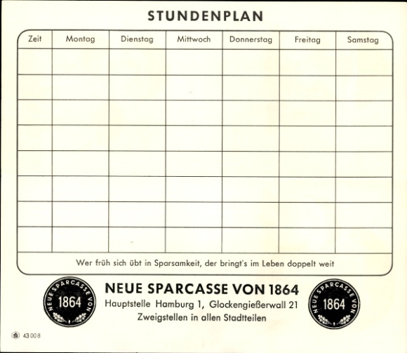 Timetable Neue Sparkasse Hamburg Glockengiesserwall, mushrooms porcini red cap around 1960