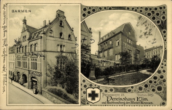 Postcard Barmen Wuppertal in North Rhine Westphalia, Elim clubhouse, Blue Cross bookstore
