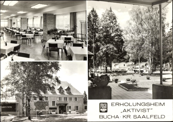 Ak Bucha Unterwellenborn in Thüringen, FDGB Erholungsheim Aktivist, Bungalows, Speisesaal