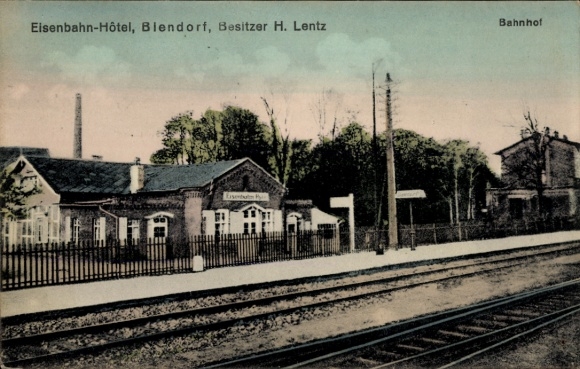 Postcard Biendorf Bernburg an der Saale, train station, railway hotel
