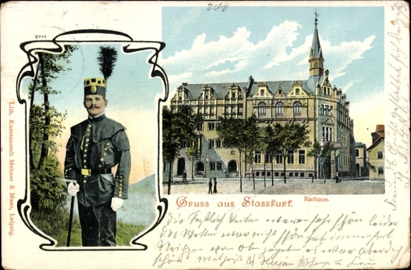 KP Staßfurt Saksonia-Anhalt, ratusz, górnik w mundurze, kilof