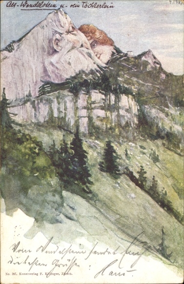 Artist PC Bayrischzell in the Mangfall mountains of Upper Bavaria, Wendelstein with little daughter, mountain faces