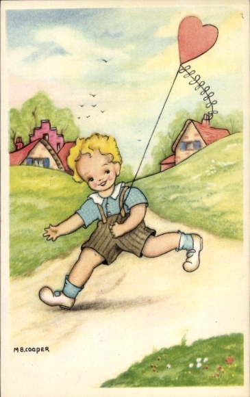 Artist Postcard Cooper, MB, Boy with red balloon