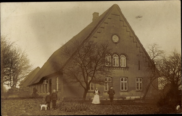Photo Postcard Poggensee Schleswig Holstein, house with garden, residents, dog