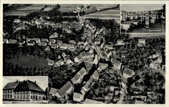 Postcard Waldhausen Mönchengladbach on the Lower Rhine, aerial view, Gasthaus Bantleon